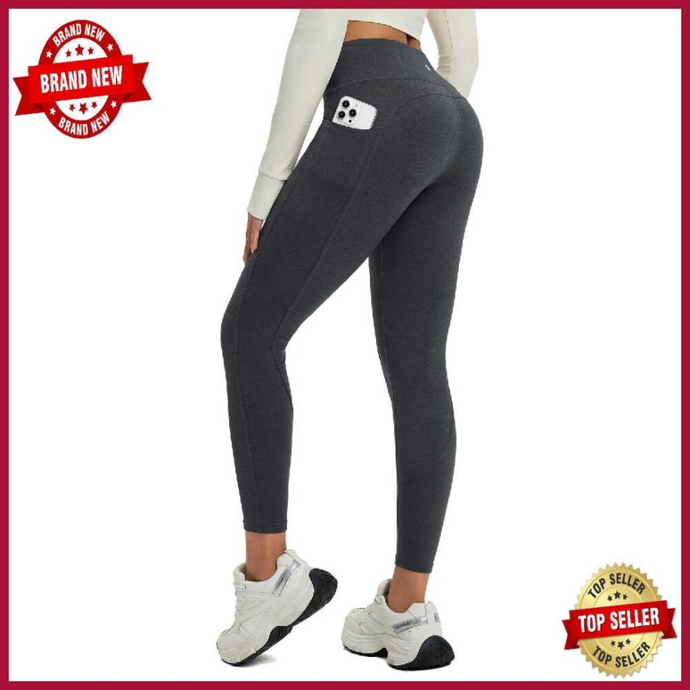 Warm Fleece Lined Leggings High Waisted Thermal Winter With Pockets